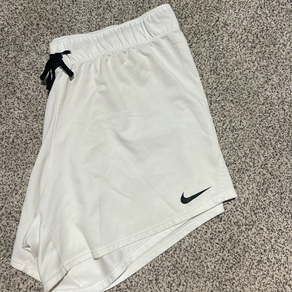 Nike White Sports Shorts with Black Logo